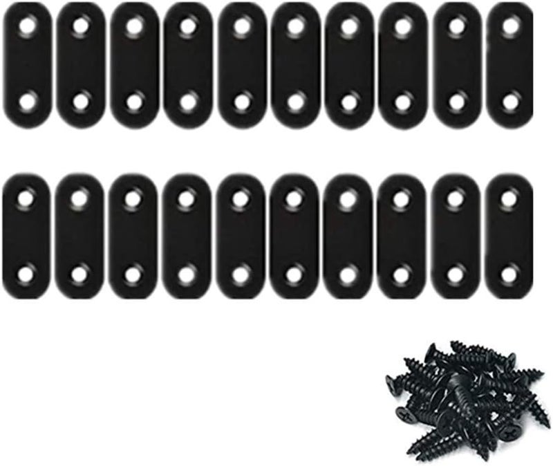 WYSUMMER Black Flat Straight Brace,20Pcs Metal Mending Brackets Straight Corner Braces Straight Brackets with 40Pcs Screws (Black, Straight 16x46mm) - Image 1